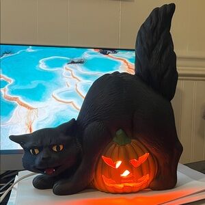 Vintage Ceramic Light up Halloween cat & pumpkin